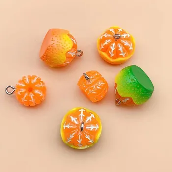 10Pcs/חבילת 3D תפוזים פרי שרף קסמי תליון העגיל Diy אופנה, תכשיטים, אביזרים