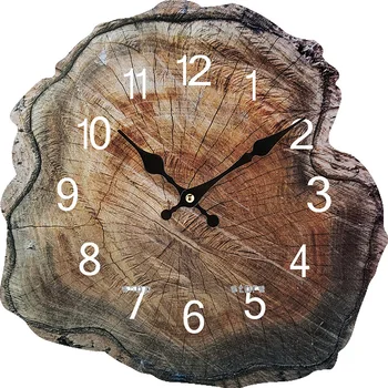12 אינטש טבעת שעון קיר אקרילי ישן עץ מלא שקט שעון פשוט יצירתי הסלון למסדרון קישוט שעונים דיגיטליים