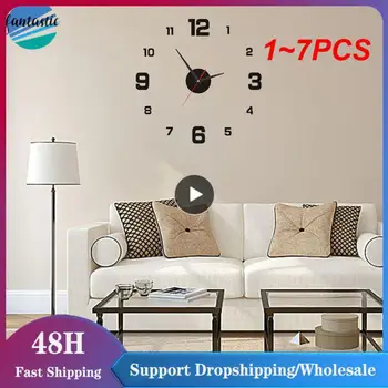 1~7PCS זוהר שעון קיר Frameless אקריליק DIY שעון דיגיטלי מדבקות קיר שקט שעון הסלון חדר השינה הקיר במשרד