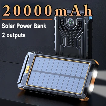 20000mAh כוח סולארית בנק עמיד למים טעינה מהירה חיצוני פנס סוללה מטען לטלפון חכם ונתונים קו