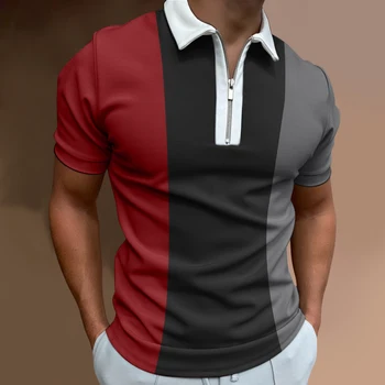 2023 אירופה וארצות הברית 3d דיגיטלי מודפסת עם שרוולים קצרים צבעוניים דש רוכסן לגברים חולצת פולו
