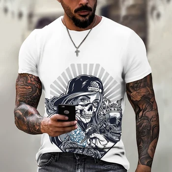 2023 מקסיקו חולצת הטריקו של הגברים 3D גולגולת הדפסה שרוול קצר היפ הופ בתוספת גודל חולצה בגדי גברים S-6XL