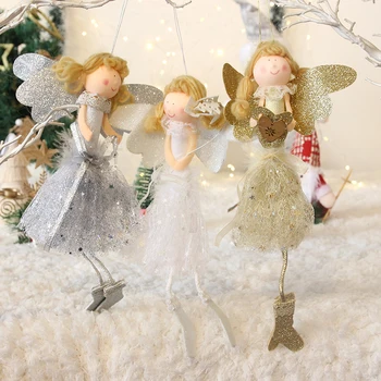 2024 חג מולד קישוט קטיפה קטנה בובת בד מלאך בנות בובת עץ חג המולד תליון הביתה קישוטים למסיבה הפנים המכונית