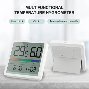 3.34 אינץ הביתה מקורה טמפרטורה מד לחות LCD דיגיטלי מד טמפרטורה לחות חיישן מד תחנת מזג בית חכם 2023