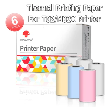 3-6rolls T02 Printe מדבקת נייר נייר תרמי 50מ 