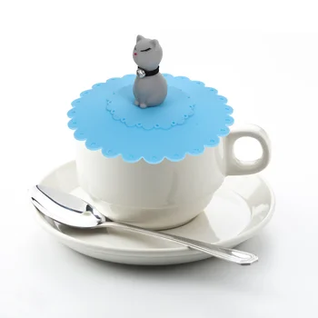 3pcs סיליקון חתול כוס מכסים מצוירת יפה ספל מכסה נגד אבק לשתות כוס הכיסוי (ורוד+כחול+לבן)