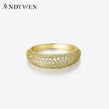 ANDYWEN החדש 925 כסף סטרלינג להקה גדולה זירקון CZ לסלול נשים יוקרה טבעת תכשיטים יפים עבור מסיבת חתונה מבריק עבה תכשיטים