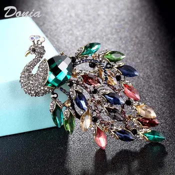 Donia תכשיטים אירופיים ואמריקאים אופנה גודל גדול טווס יהלומים מלאכותיים סגסוגת הסיכה יוקרה חיה אביזרים