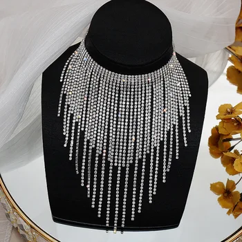 Freetry אופנה מלאה ריינסטון זמן ציצית השרשרת לנשים Oversize יוקרה עדין מבריק קולר שרשראות תכשיטים לחתונה