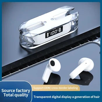 T05 Wireless אוזניות TWS אוזניות Bluetooth שקוף תצוגה דיגיטלית ספורט תצורה אוזניות in-Ear סטריאו דו-צדדית.
