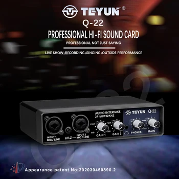 TEYUN Q-22 Q-16 החדש ממשק אודיו מקצועי נייד כרטיס קול USB למחשב מעבד כרטיס קול חי לאולפן הקלטות