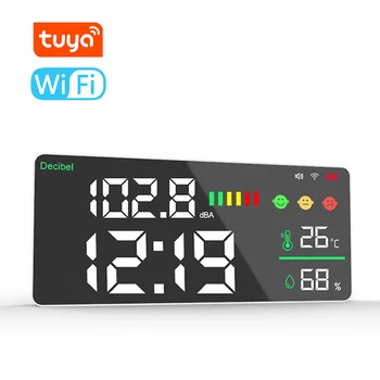 Tuya WiFi דציבל המונה 4 ב 1 טמפרטורה לחות דציבל מבחן השעון המעורר 11 אינץ ' LCD תצוגה צבעונית Tuya בקרת יישום