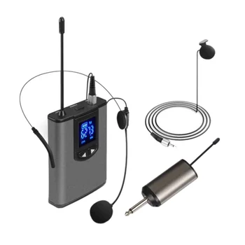 UHF אלחוטי נייד אוזניות/ מיקרופון מיקרופון דש עם משדר ומקלט Bodypack 1/4 אינץ ' פלט, חי לכל