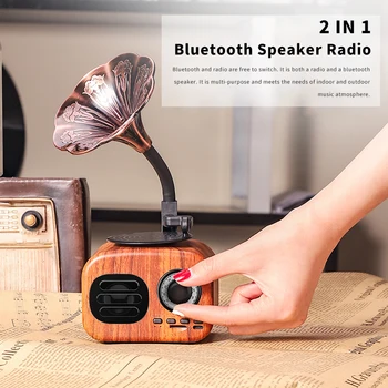 USB Bluetooth דיבורית רטרו עץ נייד תיבת Wireless Mini רמקול חיצוני עבור מערכת סאונד TF רדיו FM מוסיקה MP3 סאב