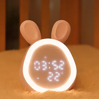 YOUZI ארנב חמוד שעון מעורר נטענת מתכוונן בהירות Led זוהר שעון דיגיטלי עם תצוגת טמפרטורה