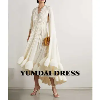 YUMDI בז ' V-צוואר גלימה רשמי שמלת כדור שמלת ערב החג המיוחד מסיבת קיץ גבירותיי דובאי, קייפ השמלה