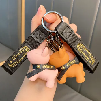 אופנה פאנק בולדוג צרפתי מחזיק מפתחות שרף כוח הכלב Keyfob לנשים תיק תליון מפתח שרשרת תכשיטים תכשיט ילדים מפתח טבעת צעצועים
