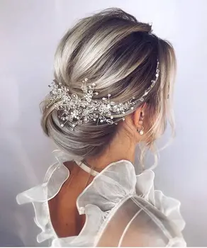אופנה צבע כסף בעבודת יד בגימור חתונה כלה Hairband קריסטל כיסוי הראש ריינסטון אביזרי שיער