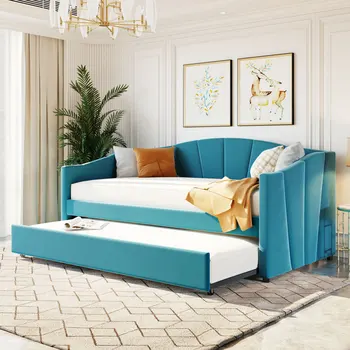 אלגנטי ריפוד ספה הנפתחת למיטה זוגית גודל עם המיטה המתקפלת, עץ פסיס,מוצק & חסון,מתאים חדר שינה,סלון
