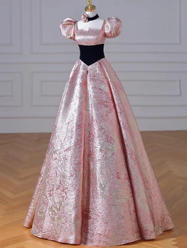 אקארד סלבריטאים שמלות ורודות פאף שרוול סאטן הצווארון המרובע אישה שרוכים סרט נסיכה יוקרה הטקס שמלות לנשף 2023