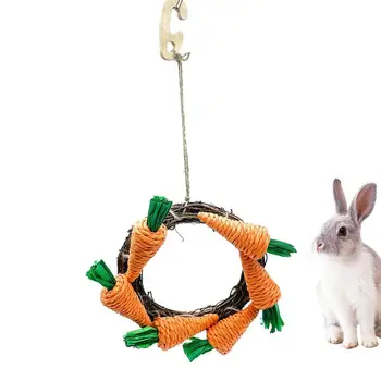 ארנב לעיסת צעצועים אוגר צעצועים קטנה חיות מחמד חריקת שיניים גזר תליון טבעת ארנבים לכלוב באני לועס צעצוע מעולה