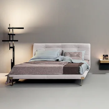 בד המיטה המודרנית פשוטה יוקרה 1.8 מ ' מאסטר חדר שינה טווין פיה שטוחה גדולה שמנת אוויר המיטה