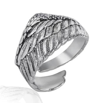 בציר 925 תאילנדי כסף שחור סגנון אופנה גברים נוצה הטבעת מסיבת מתנת תכשיטי כסף טבעת פתוחה