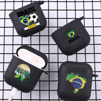 ברזיל הברזילאית דגל כדורגל עם וו תפוח Airpods 2 1 אוזניות במקרים הסיליקון מקרה עבור Airpod Pro 3 Pro2 הכיסוי השחור