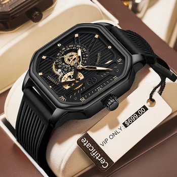 גבי מוכר שחור Qriginal עמיד למים של גברים שעונים מכאניים עם סיליקון רצועה רלו עיצוב חדש 6609