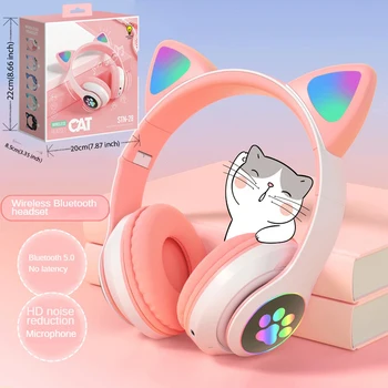 החתול החדש האוזן Headworn אלחוטית Bluetooth אוזניות בעלי חיים קריקטורה חמודה אוזניות מוסיקה משחקים הפחתת רעש אוזניות סטריאו סאונד