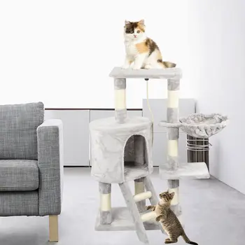 הנעה החיים מגרד פוסט 95cm חתול עץ עם סל חתול מגרד פוסט חתול ריהוט עץ טיפוס אפור