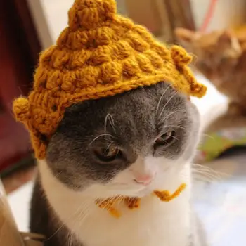חיית המחמד להתלבש אביזרים רכים מצחיק בעבודת יד בודהה כובע חתולים מחמד חמוד Cosplay פלטה עם חיקוי חוט שמלת החתולים