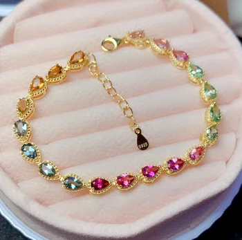 טיפת מים אופנה צמיד שיבוץ זרקונים צבעוניים יוקרה חדש הזהב תכשיטים לנשים מסיבת חתונה מתנה ליום האהבה