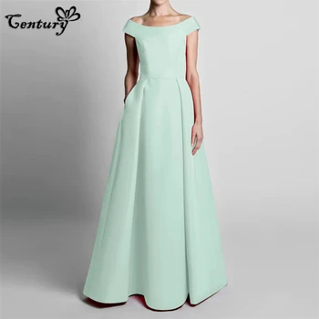 ירוק מנטה שמלה ארוכה ערב מסיבת שמלות עם כיסים קו סאטן רשמית אירוע שמלות חלוק דה נשף Vestido לארגו