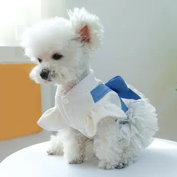 מחמד חמוד להתלבש עם קשת קישוט מסוגנן פרל הנסיכה כלב שמלה קל ללבוש מחמד הלבשה עם מתיחה קטנה על היציאות