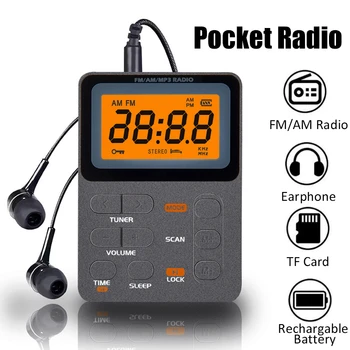 מיני AM/FM רדיו נייד LCD תצוגה דיגיטלית מקלט רדיו נגן MP3 עם אוזניות Universal הווקמן כרטיס TF תמיכה לשחק