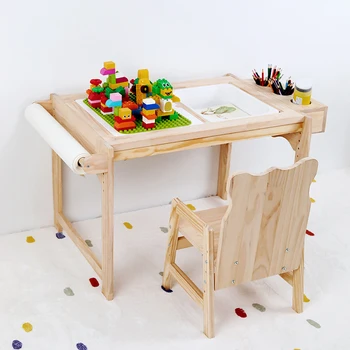 מעץ מלא רהיטים לילדים מתכוונן לילדים שולחן כיסא להגדיר משחק לגן ילדים צעצועים השולחן בחדר שולחן העבודה הסגנון החדש 2023