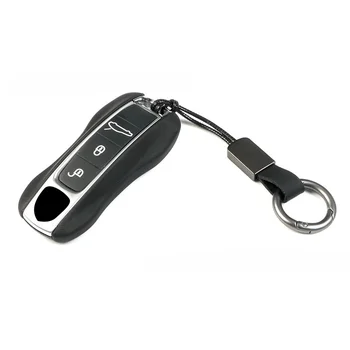 מפתח המכונית מעטפת עור אמיתי עבור פורשה 911 718 Panamera קאיין Macan Taycan Boxster קיימן שליטה מרחוק Fob להחליף טבעת מפתח