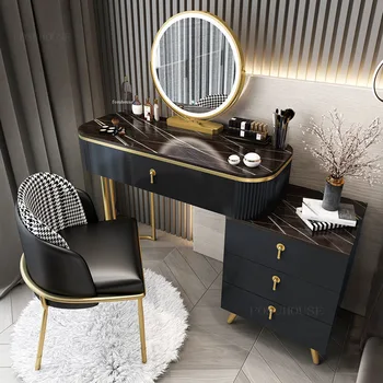 נורדי אופנה שידות אור יוקרה ריהוט חדר שינה מודרני במראה הובילו שולחן איפור ארון לאחסון ואיפור שולחן אחד