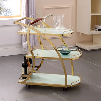 נורדי ברזל אמנות זכוכית סלון טרולי סלון יופי כלי טרולי אור יוקרה סלון הרהיטים בבית ארון עם גלגלים יין מים העגלה.