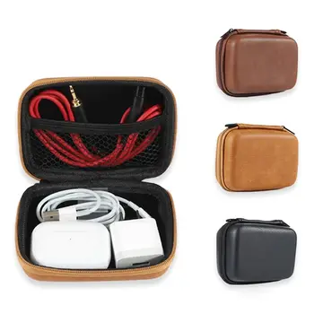 נייד כבל נתונים USB ארגונית עור אוזניות שקית אחסון אוזניות מקרה כיסוי מגן מיני רוכסן קשה כיס תיבת