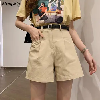 נשים מכנסיים קצרים בקיץ גבוהה המותניים אופנה עיצוב סולידי כל-התאמה פשוטה תלמידים קוריאני סגנון פנאי ישר יומי אלגנטי עדין.