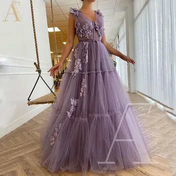 סגול טול אלגנטי שמלות מתוקה נשים שמלת שמלת ערב לנשים אלגנטי שמלות ערב לנשף חדש שמלות חלוק