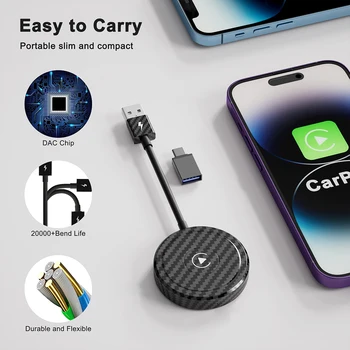 עבור iPhone מחובר אלחוטית אוטומטית דונגל Bluetooth תואם-5.0 אוטומטי Wireless Adapter Plug and Play תמיכה מכוניות עם CarPlay