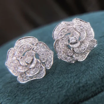 פרח רוז עגילי אופנה זירקון האוזן תכשיטים לנשים מזג כלה אירוסין משתה חתונה בסדר אביזרים