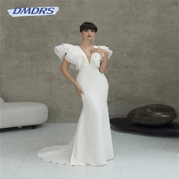 פשוט עמוק V-צוואר בתולת ים שמלת חתונה אלגנטית ללא שרוולים באורך רצפת שמלת כלה מודרנית Vestidos דה נוביה