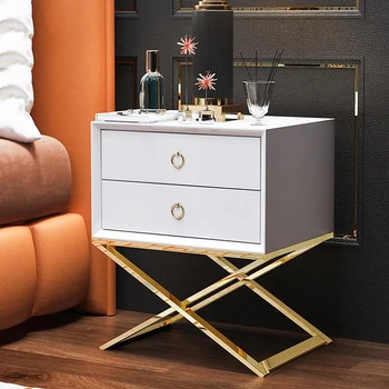 קפה שולחן ליד המיטה 2 מגירת השידה לבן אחסון צבע מינימליסטי נירוסטה הרגליים Mesita נוצ ' ה Nordic רהיטים