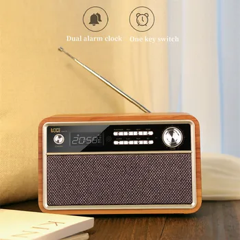 רטרו עץ, שעון מעורר bluetooth רמקול רב-תפקודית רדיו נגן מוסיקה תצוגת LED כרטיס caixa de som עם שליטה מרחוק