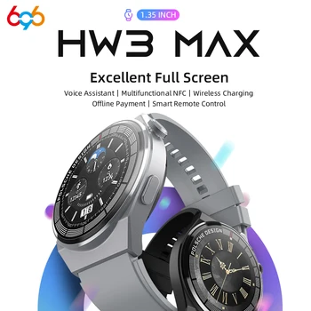 שעון חכם גברים HW3 מקס 1.35 אינץ NFC השן הכחולה לקרוא מטען אלחוטי הקול עוזר ספורט Smartwatch לפקח על קצב לב ספורט