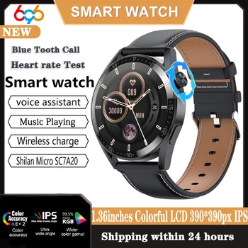שעון חכם גברים, נשים, השן הכחולה לקרוא Smartwatch 390*390PX 1.36' IPS מסך מרובים במצב ספורט Heartrate בריאות מזג האוויר מרחוק
